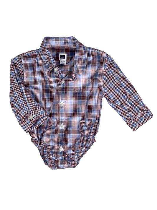 3-6 mo, Janie and Jack, Blue, Blue/red plaid long-sleeve button-up bodysuit