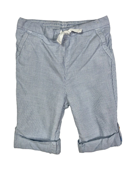 3-6 mo, Janie and Jack, Blue, Pull-on striped cotton pants, buttoned cuffs, decorative tie
