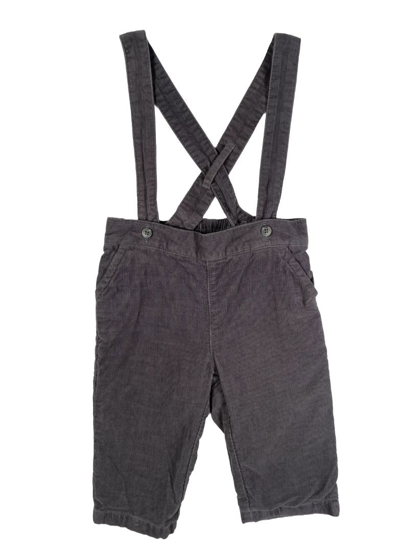 3-6 mo, Janie and Jack, Grey, Corduroy pants, removable cross-strap suspenders
