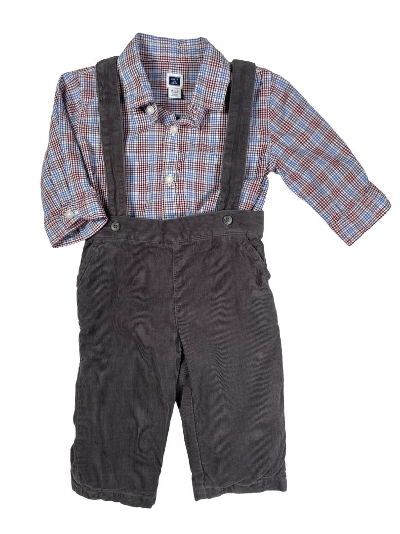 3-6 mo, Janie and Jack, Grey, Corduroy pants, removable cross-strap suspenders