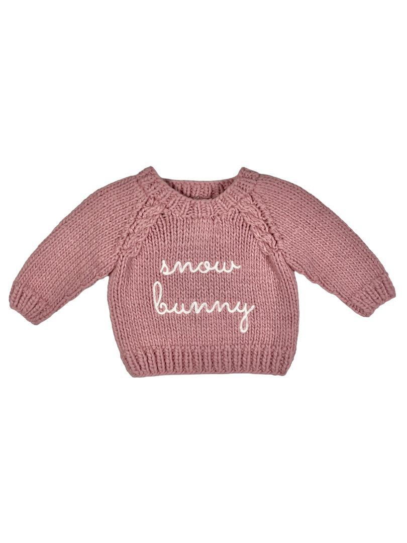 12-18 mo, Huggalugs, Pink, Hand knit "snow bunny" chunky sweater