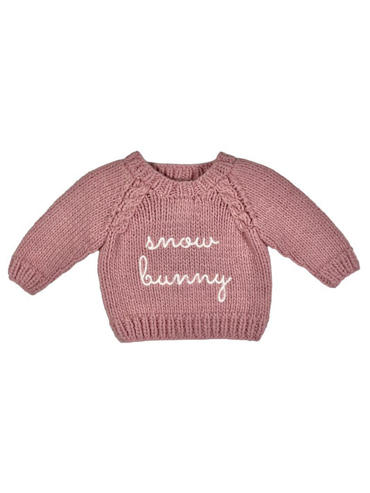 12-18 mo, Huggalugs, Pink, Hand knit "snow bunny" chunky sweater