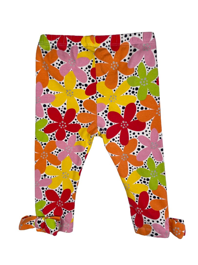 18 mo, First Impressions, White, Floral and black dot leggings, bows at cuffs, red/yellow/orange