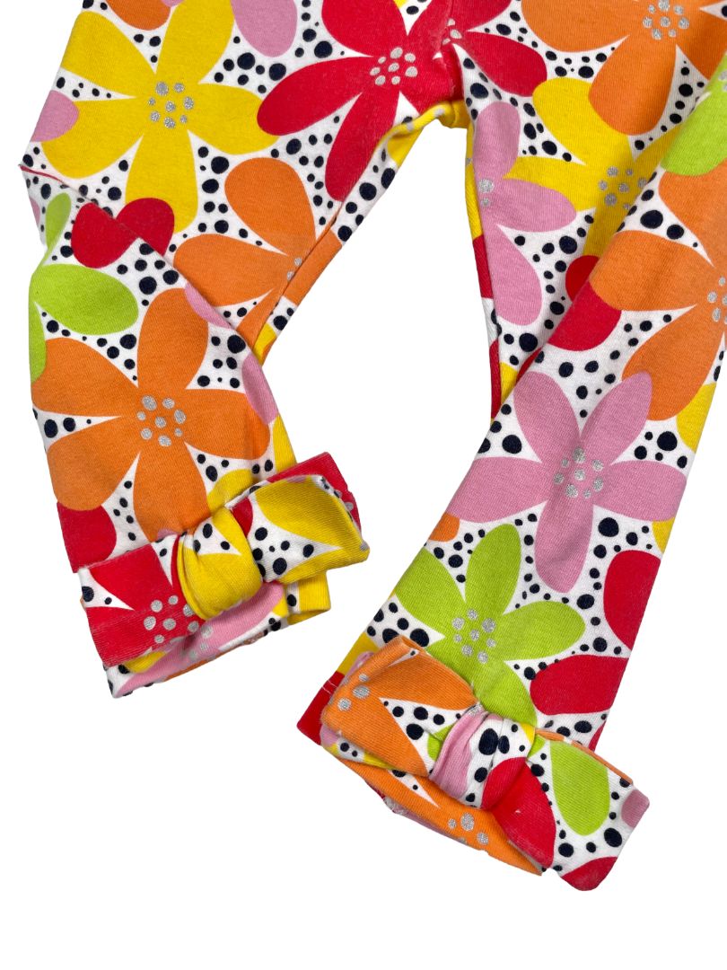 18 mo, First Impressions, White, Floral and black dot leggings, bows at cuffs, red/yellow/orange