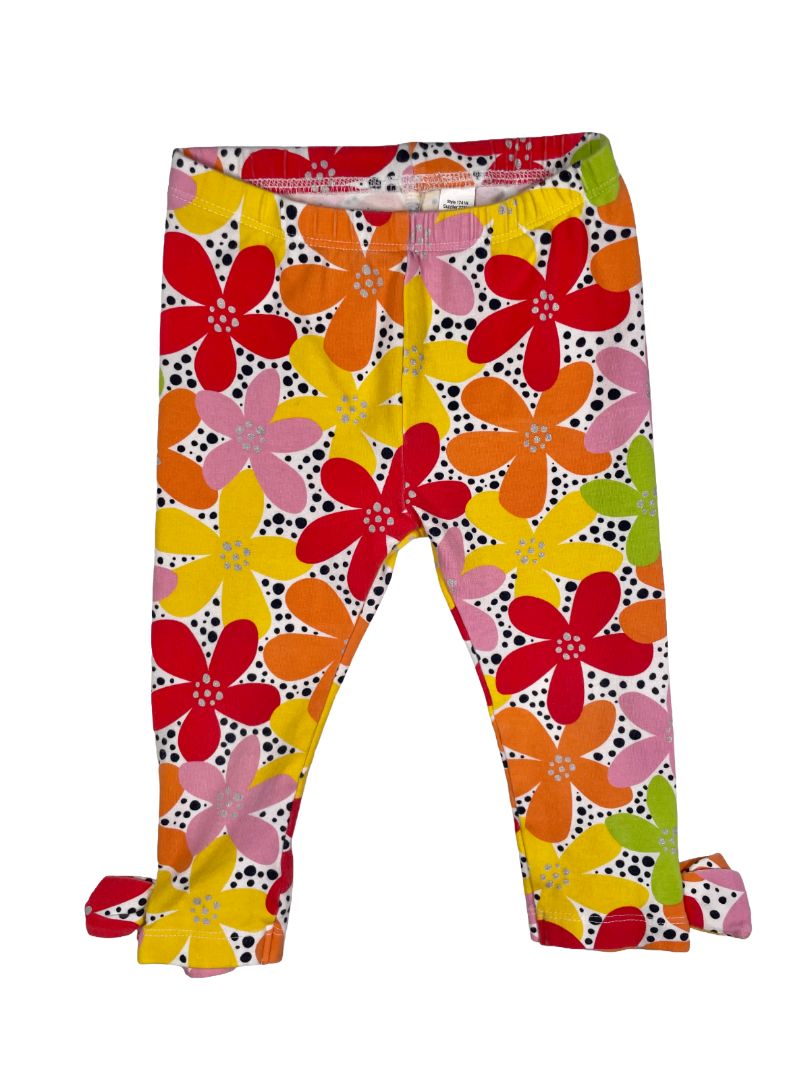 18 mo, First Impressions, White, Floral and black dot leggings, bows at cuffs, red/yellow/orange
