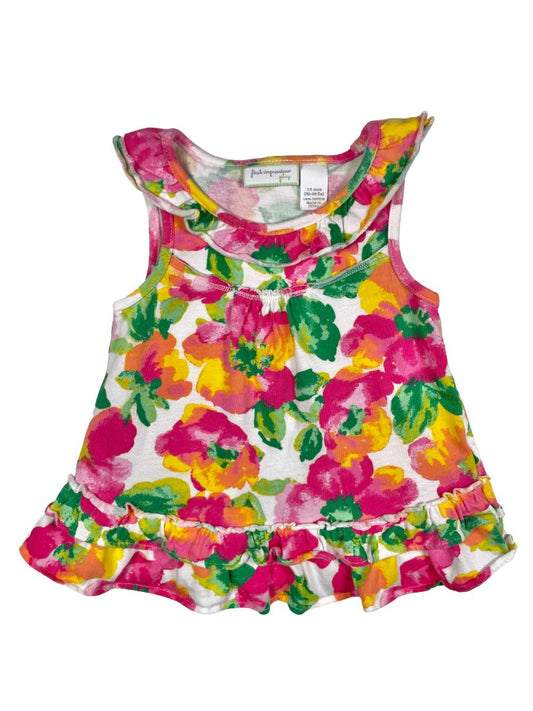 12 mo, First Impressions, White, Floral sleeveless dress, ruffles at collar and hem