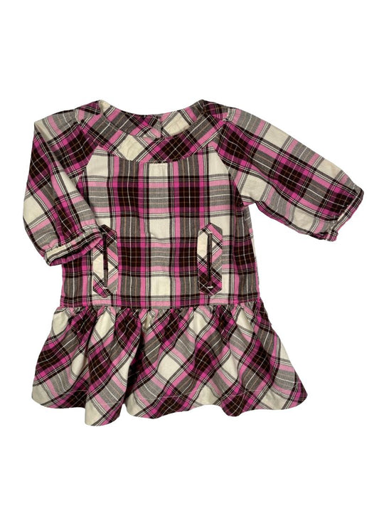 12-18 mo, babyGap, Cream, Pink/brown plaid drop-waist dress