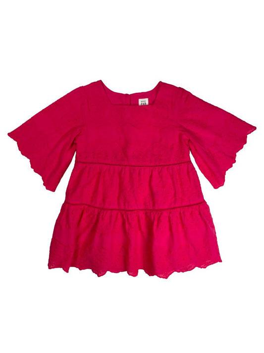 2/2T, babyGap, Pink, Bell sleeve tiered embroidered dress