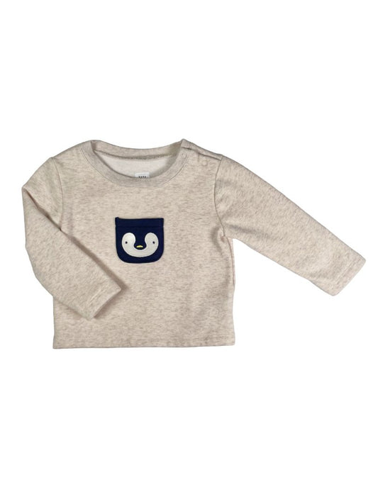 12-18 mo, babyGap, Cream, Penguin pocket cozy lined sweatshirt