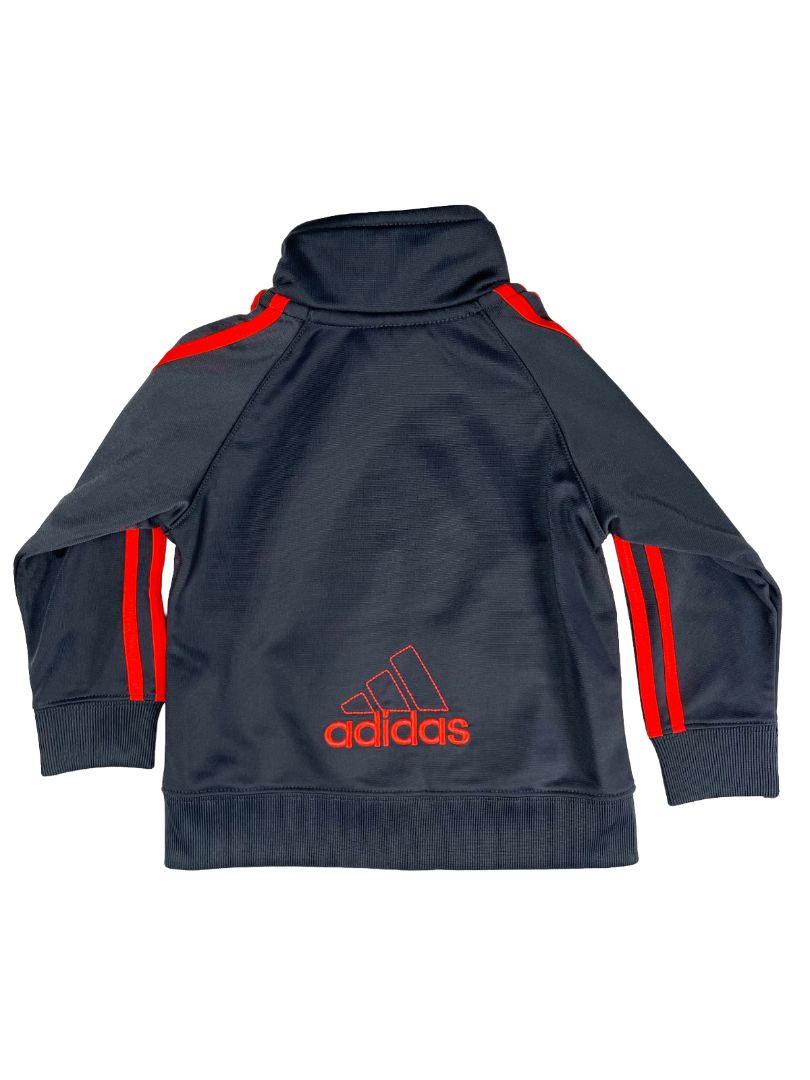 12 mo, Adidas, Grey, Neon stripe track suit, zip-up jacket + pull-on pants SET