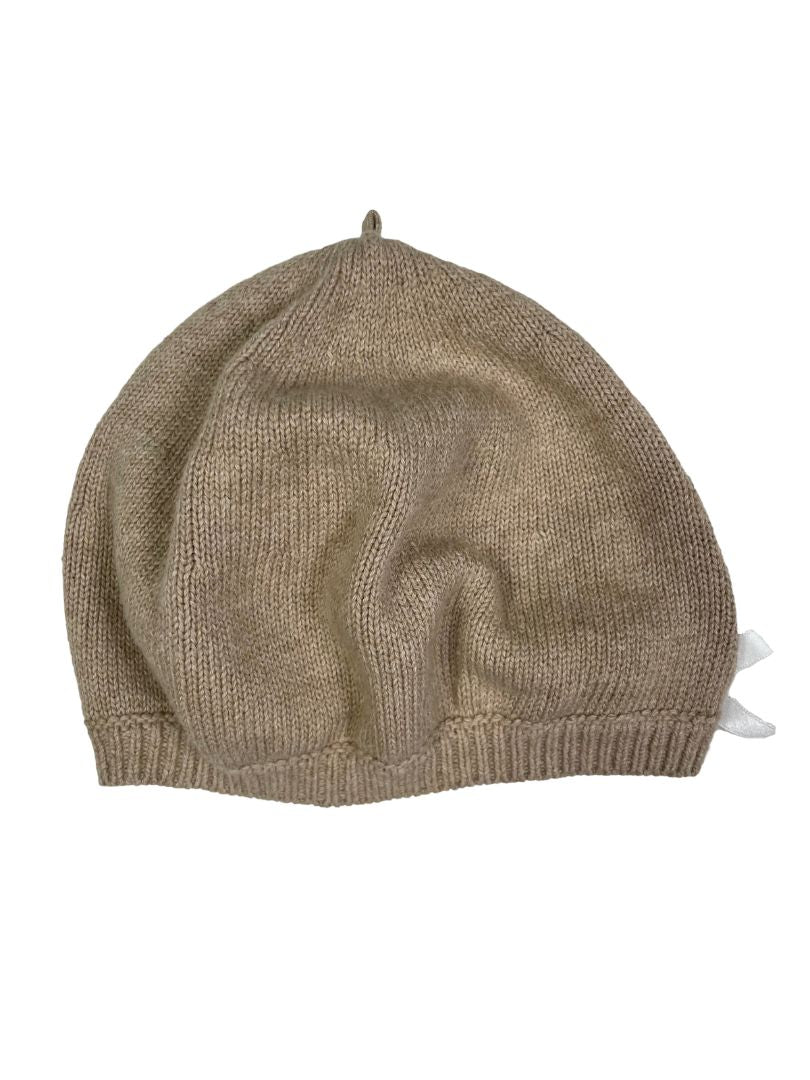 24 mo, Brown, Light knit beanie with white bow