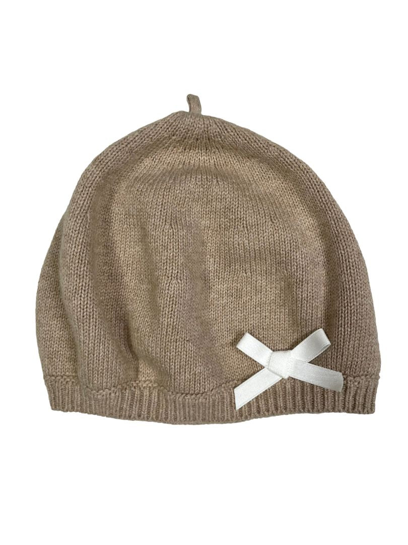 24 mo, Brown, Light knit beanie with white bow