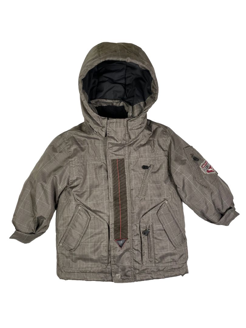 2/2T, Hawke & Co., Brown, Plaid winter coat, removable hood, fleece lined, adjustable inner waistband