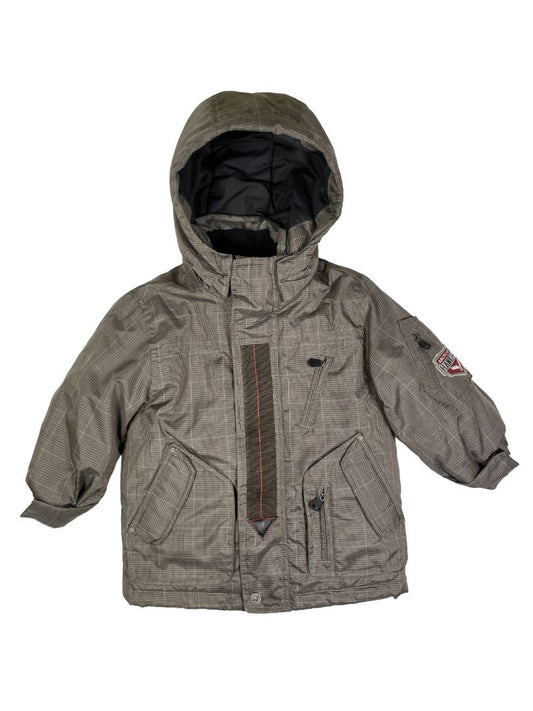 2/2T, Hawke & Co., Brown, Plaid winter coat, removable hood, fleece lined, adjustable inner waistband