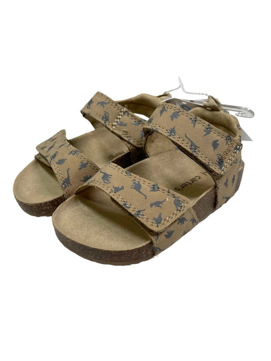 Size 7, Carter's, Brown, NEW w/ tags - Dinosaur flatbed faux cork velcro sandals