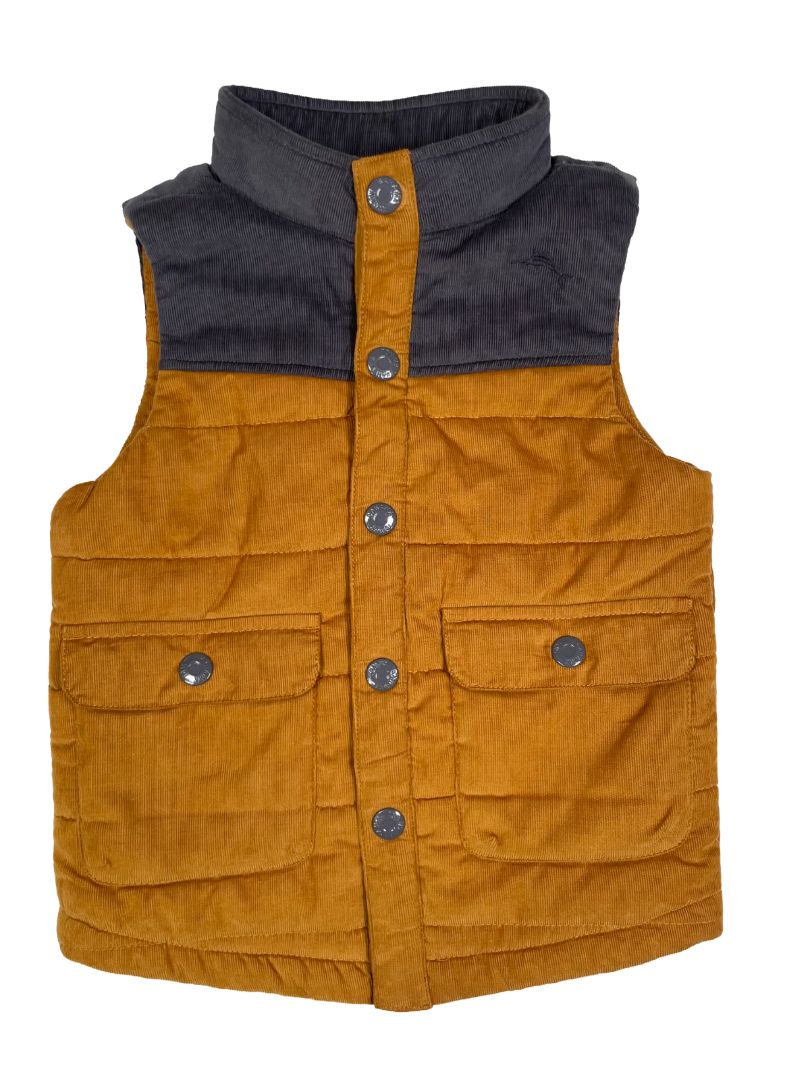 3/3T, Tommy Bahama, Brown, Grey colorblock corduroy snap-up vest