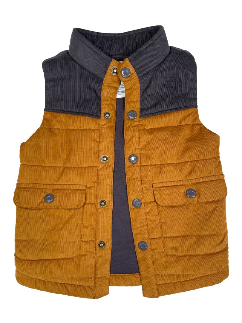3/3T, Tommy Bahama, Brown, Grey colorblock corduroy snap-up vest
