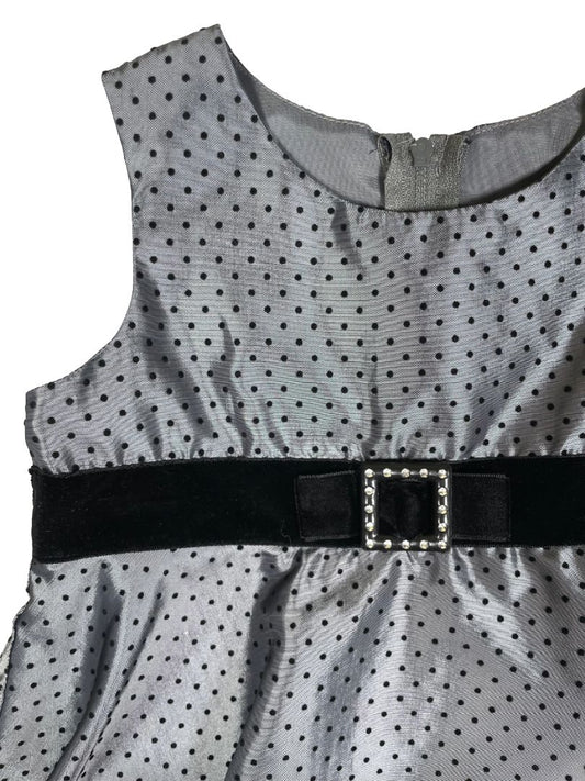 2/2T, Sophie Rose, Silver, Black polka dot sleeveless dress, velvet waist, fixed rhinestone buckle, tie