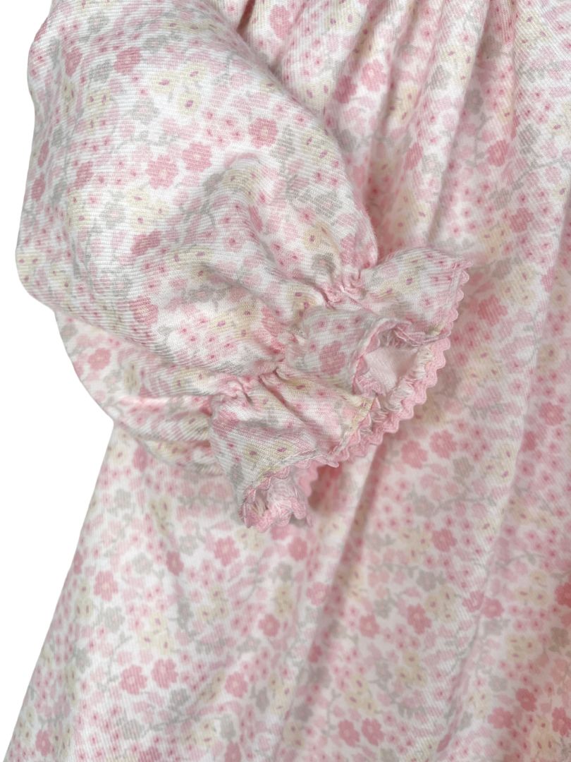 12 mo, Anavini, Pink, Soft floral long-sleeve dress w/ hand-smocked neckline, rosettes