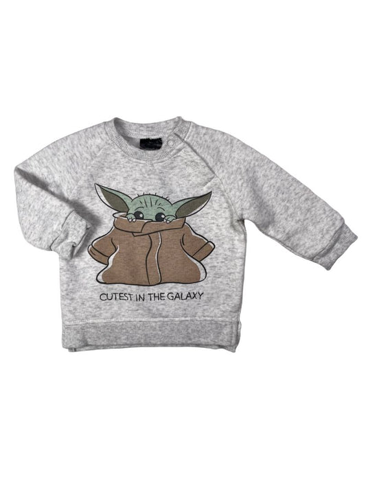 3-6 mo, Star Wars, Grey, Grogru "Cutest in the galaxy" fleece-lined sweatshirt, Baby Yoda