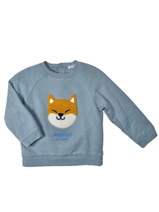 24 mo, Bout'Chou, Blue, Bouclé Shiba Inu sweatshirt