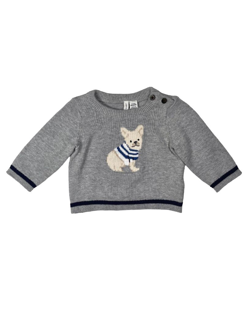 3-6 mo, Janie and Jack, Grey, NEW w/ tags - Striped top french bulldog sweater