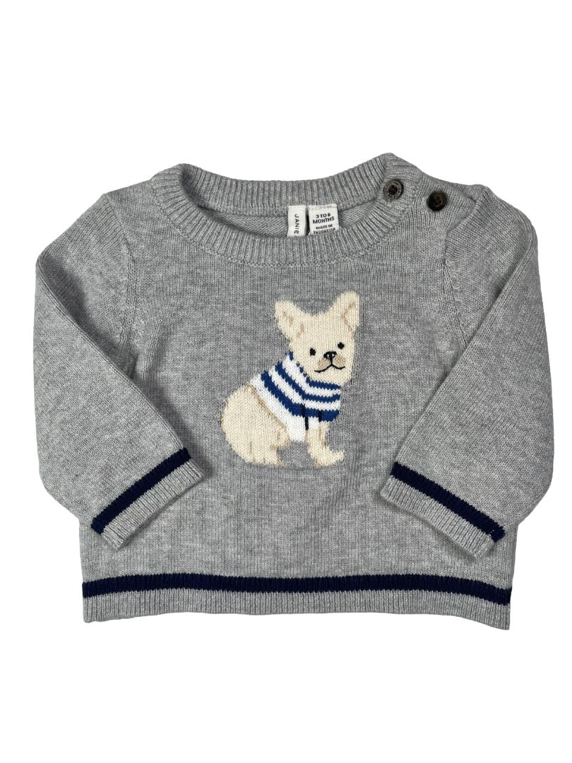 3-6 mo, Janie and Jack, Grey, NEW w/ tags - Striped top french bulldog sweater