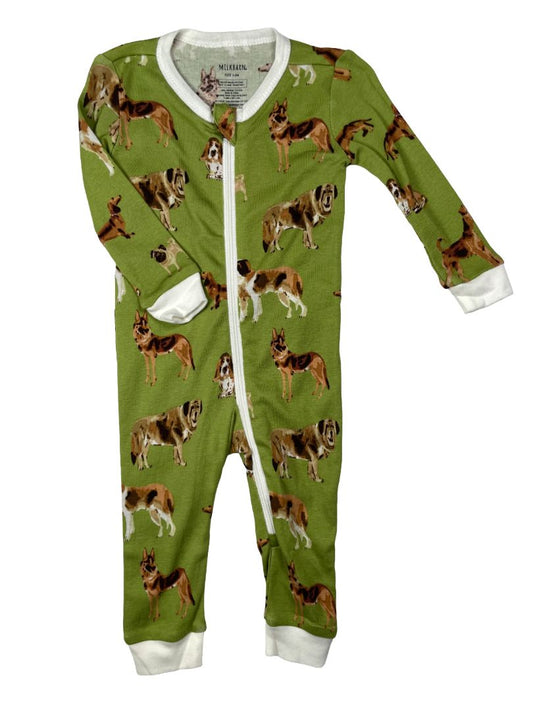 3-6 mo, Milkbarn, Green, NEW w/ tags - Dog zip-up sleeper