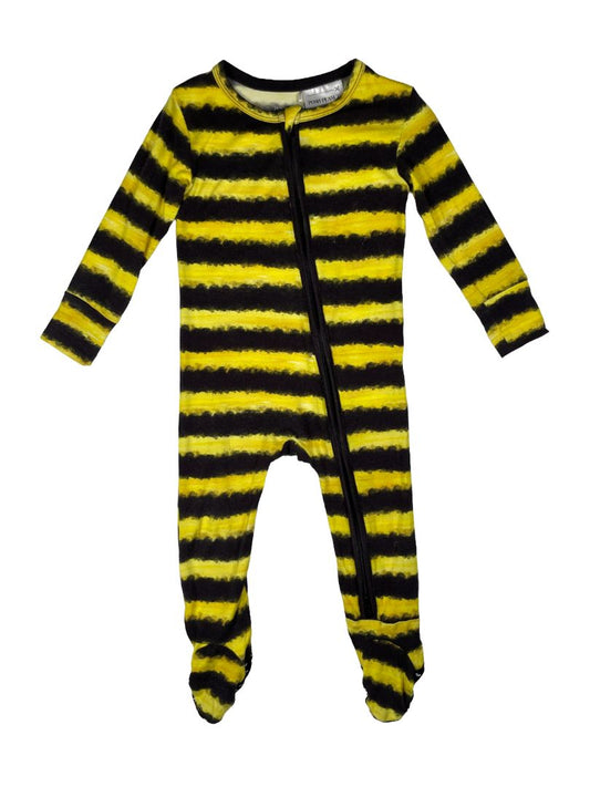 12-18 mo, Posh Peanut, Yellow, Bamboo bumblebee stripe 2-way zip footed pajamas