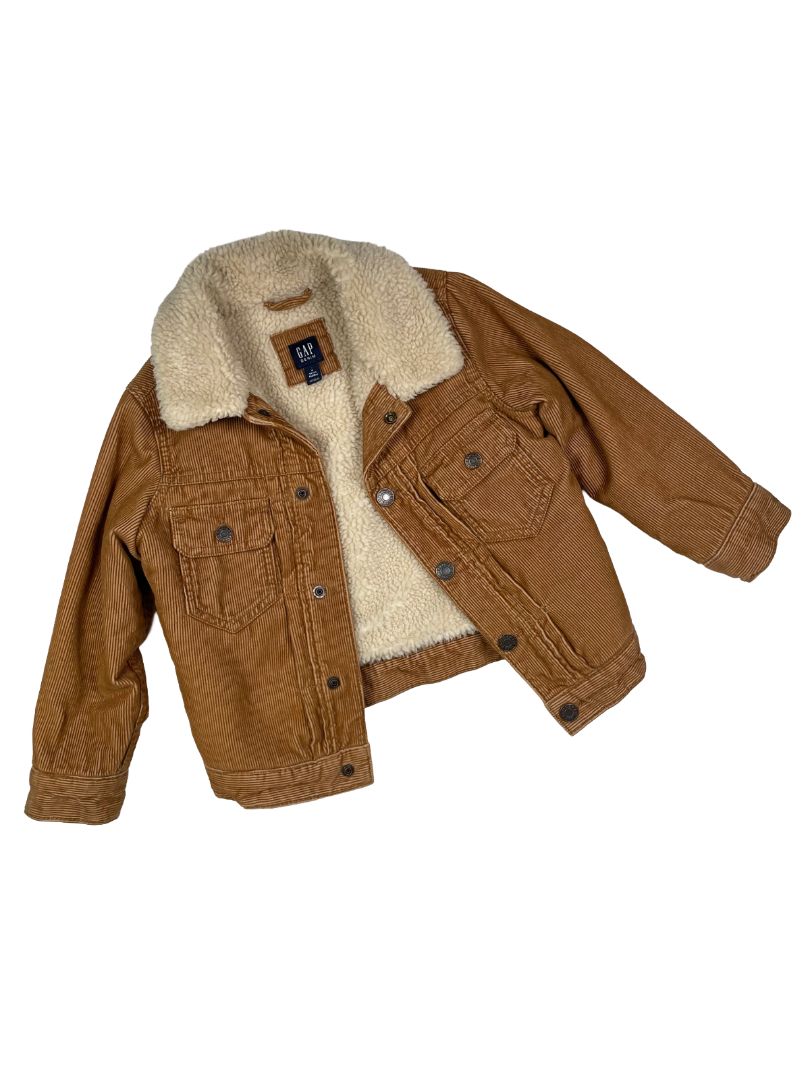 4/4T, GAP, Brown, Corduroy snap-up jacket, sherpa lining