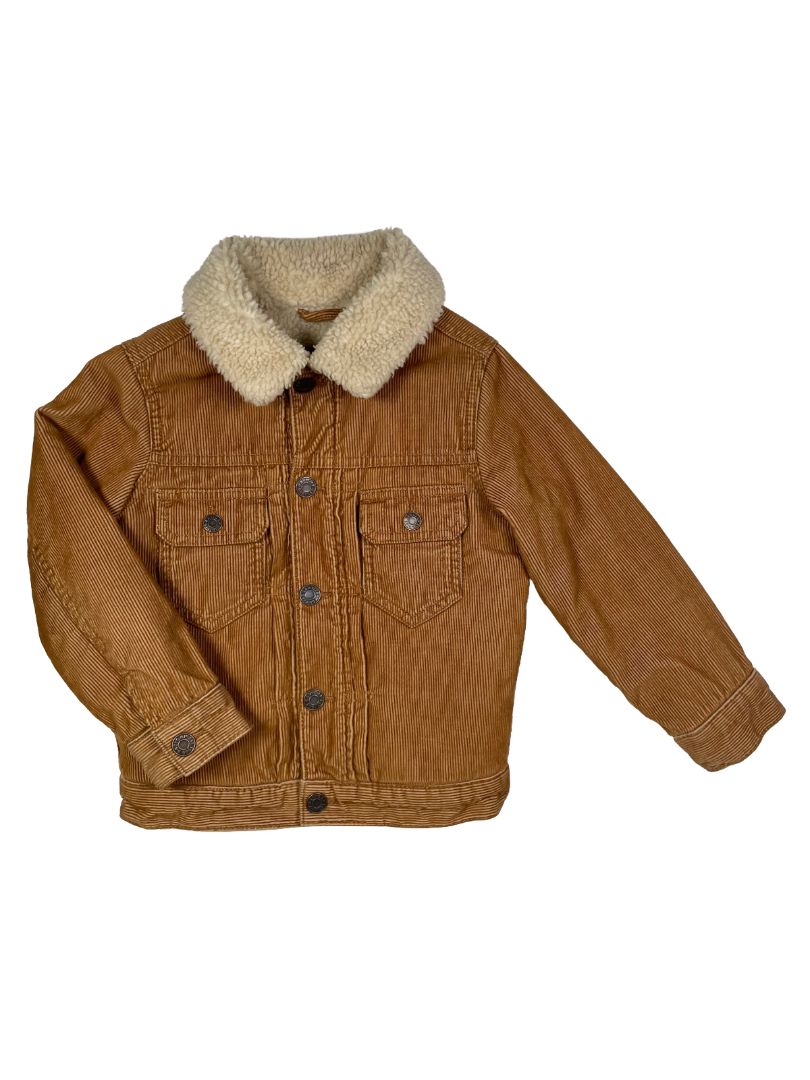 4/4T, GAP, Brown, Corduroy snap-up jacket, sherpa lining