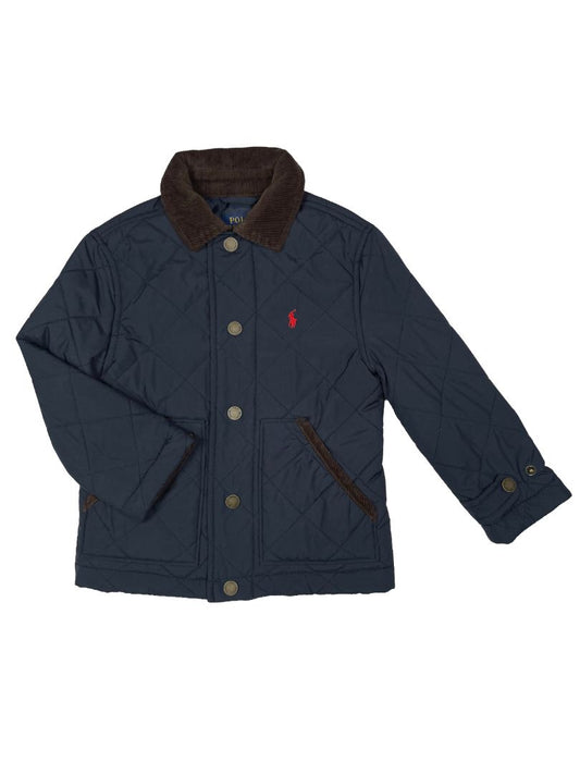 3/3T, Polo Ralph Lauren, Blue, Quilted snap-up barn jacket, corduroy collar