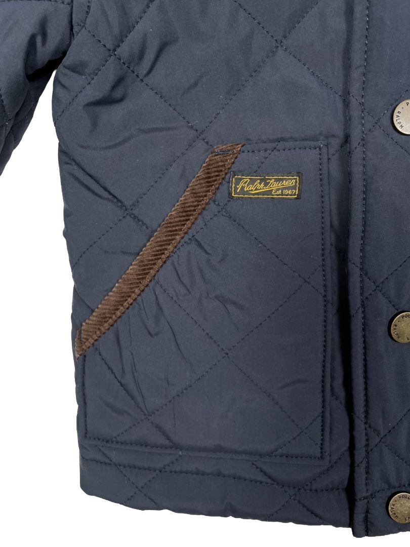 3/3T, Polo Ralph Lauren, Blue, Quilted snap-up barn jacket, corduroy collar