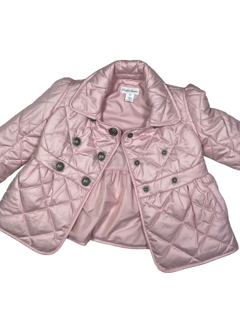 12 mo, Ralph Lauren, Pink, Quilted double-breasted jacket
