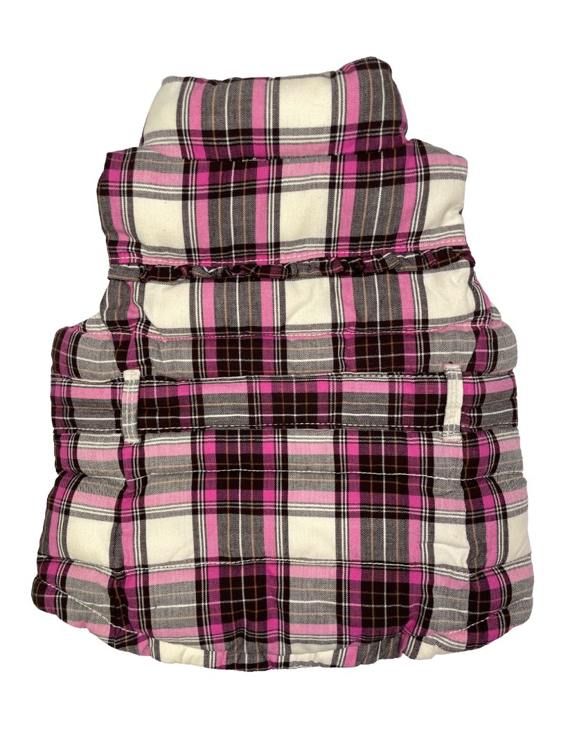 12-18 mo, babyGap, Cream, Pink/brown plaid padded vest, fleece lined