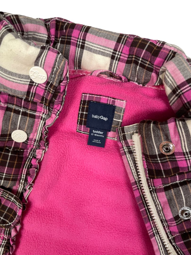 12-18 mo, babyGap, Cream, Pink/brown plaid padded vest, fleece lined