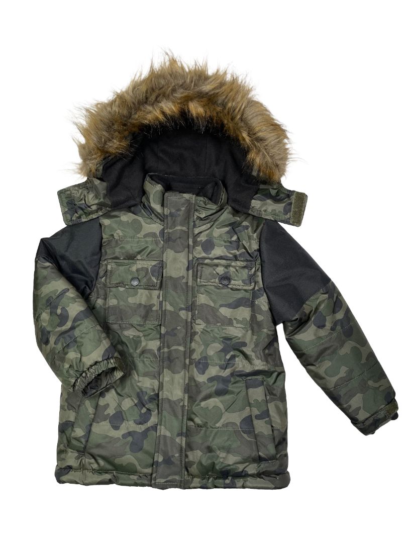4/4T, Ixtreme Outfitters, Green, Camo double-insulated ski/winter jacket, faux fur lined hood