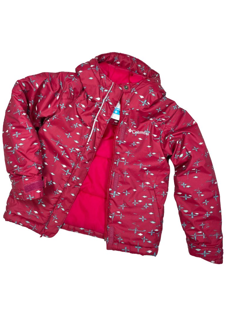 4-5, Columbia, Red, Blue patterned Horizon Ride insulated winter jacket