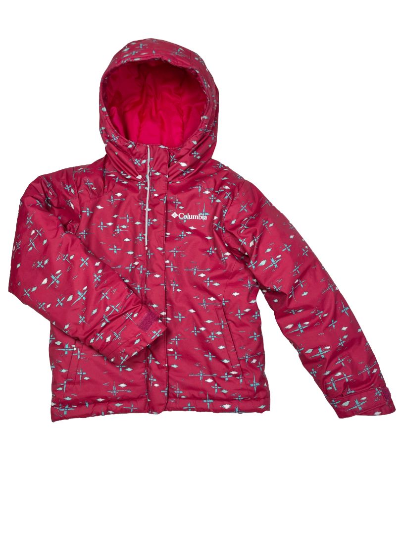 4-5, Columbia, Red, Blue patterned Horizon Ride insulated winter jacket