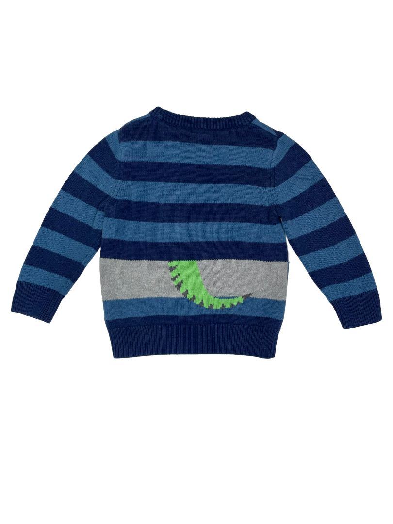 3/3T, babyGap, Blue, Striped T-rex pullover knit sweater