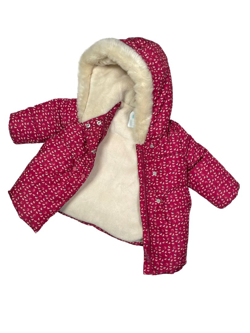 12 mo, Obaïbi, Red, Floral cozy-lined hooded puffer jacket