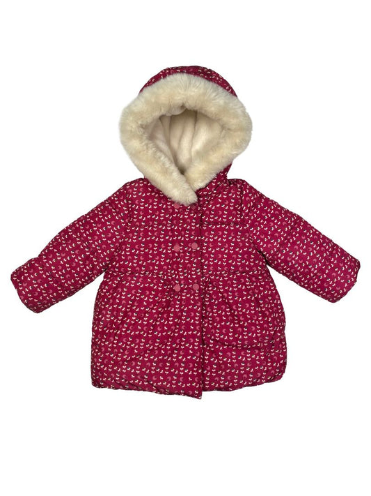 12 mo, Obaïbi, Red, Floral cozy-lined hooded puffer jacket