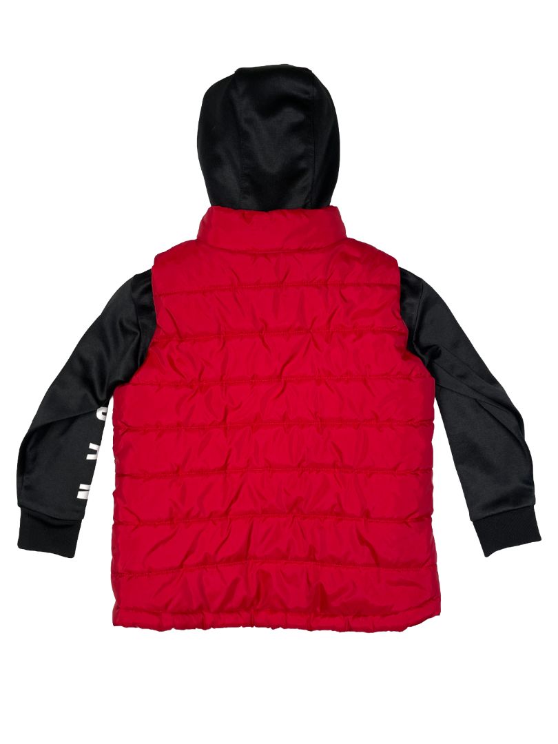 3/3T, Nike Air Jordan, Red, Puffer chest jacket, black hood and long sleeves