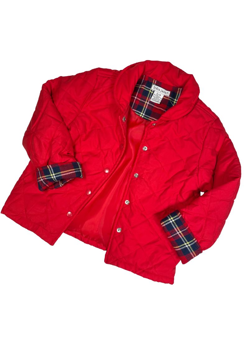 4/4T, Lydia Jane, Red, Quilted snap-up jacket, plaid lining