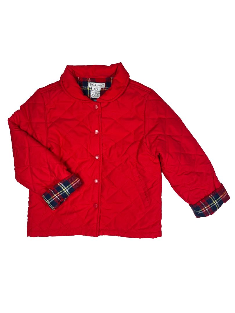 4/4T, Lydia Jane, Red, Quilted snap-up jacket, plaid lining
