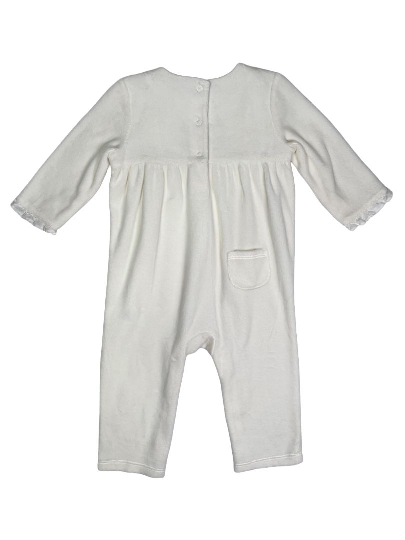 6-12 mo, Janie and Jack, Cream, Velour coverall romper, embroidered penguins, snap legs