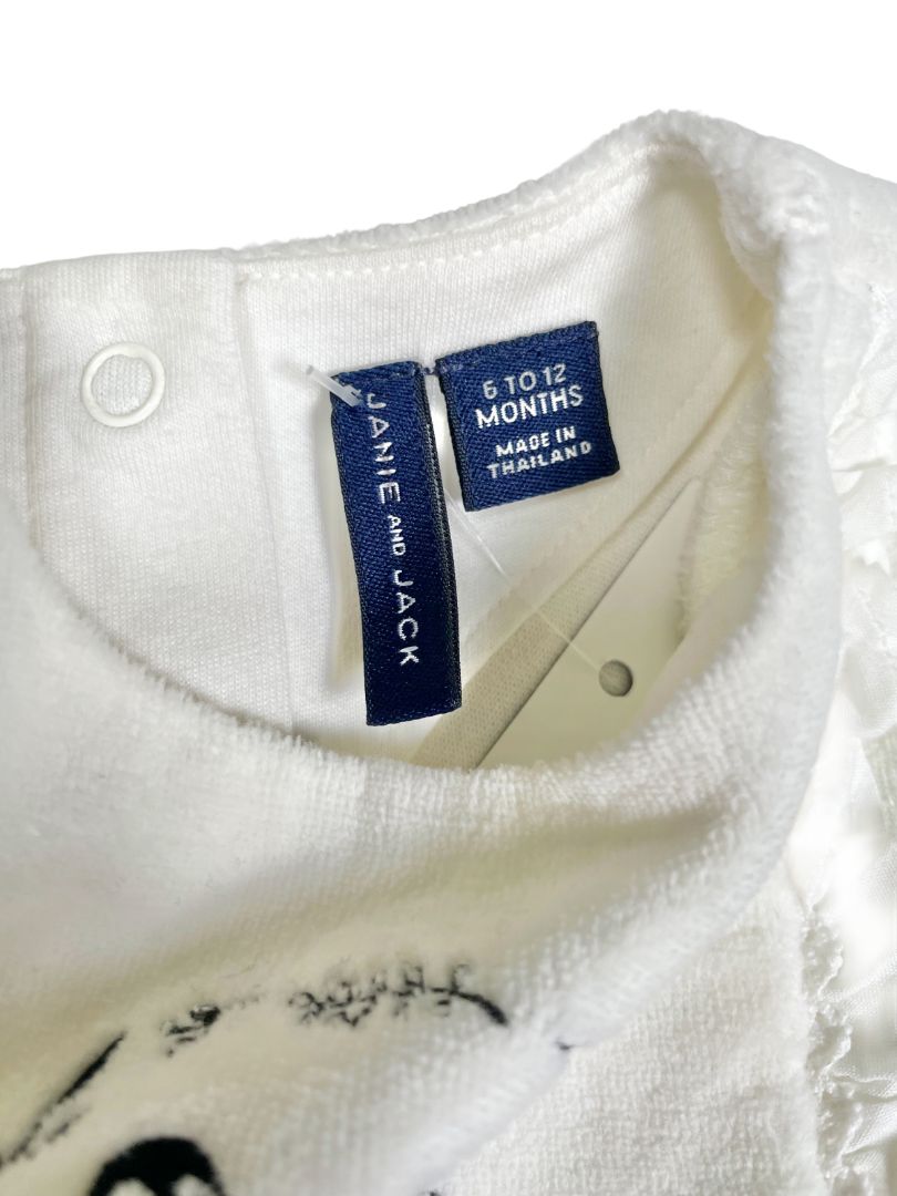 6-12 mo, Janie and Jack, Cream, Velour coverall romper, embroidered penguins, snap legs