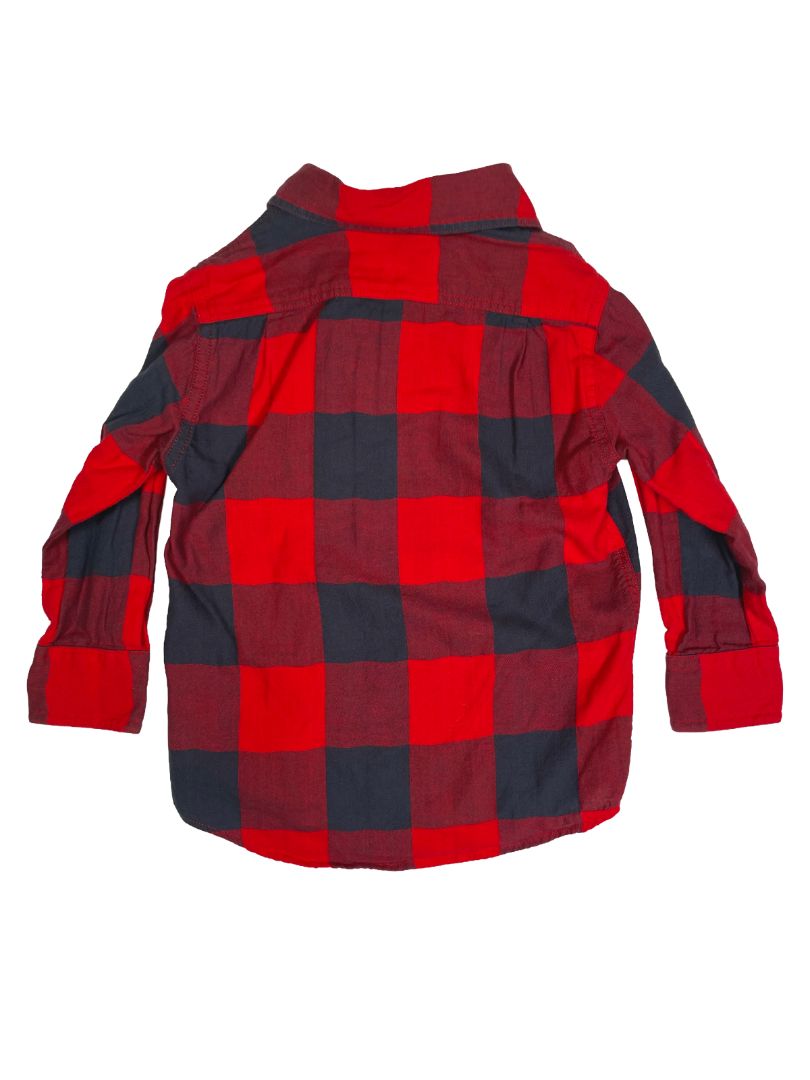 3/3T, J.Crew Crewcuts, Red, Gingham lightweight flannel long-sleeve button-up shirt, red/black