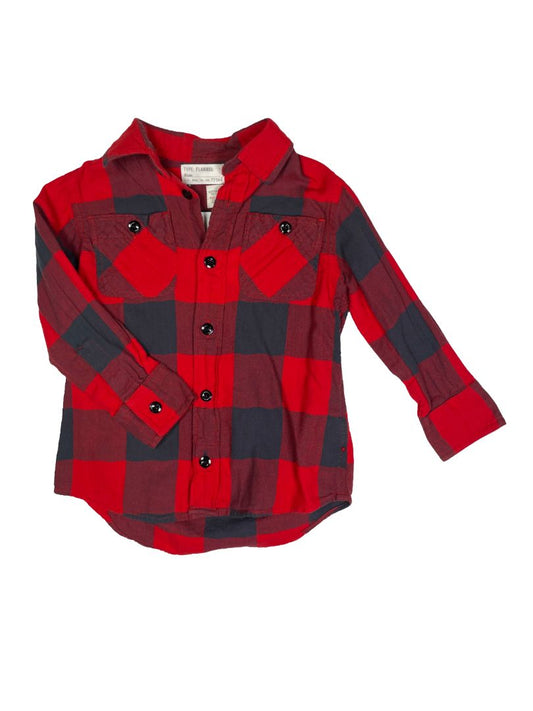 3/3T, J.Crew Crewcuts, Red, Gingham lightweight flannel long-sleeve button-up shirt, red/black