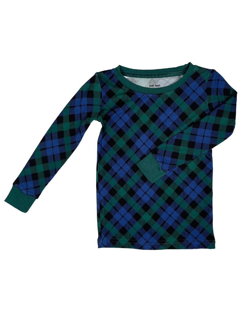 2/2T Little Sleepies, Green, New w/ tags - plaid ultra-soft bamboo 2-piece long-sleeve shirt + pants pajama SET, green/blue/black